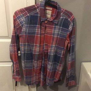 Long sleeve red blue and white flannel
